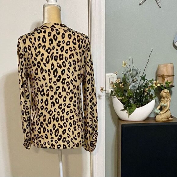 Chico's Semi-Sheer Top Animal Print Browns Size 0 S(4-6) 3/4 Elastic Sleeves EUC - Picture 6 of 10